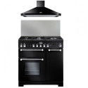 Ensemble Piano Falcon Noir KITCHENER 90 cm mixte + Hotte + Crédence Inox