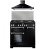 Ensemble Piano Falcon Noir KITCHENER 90 cm mixte + Hotte + Crédence Inox