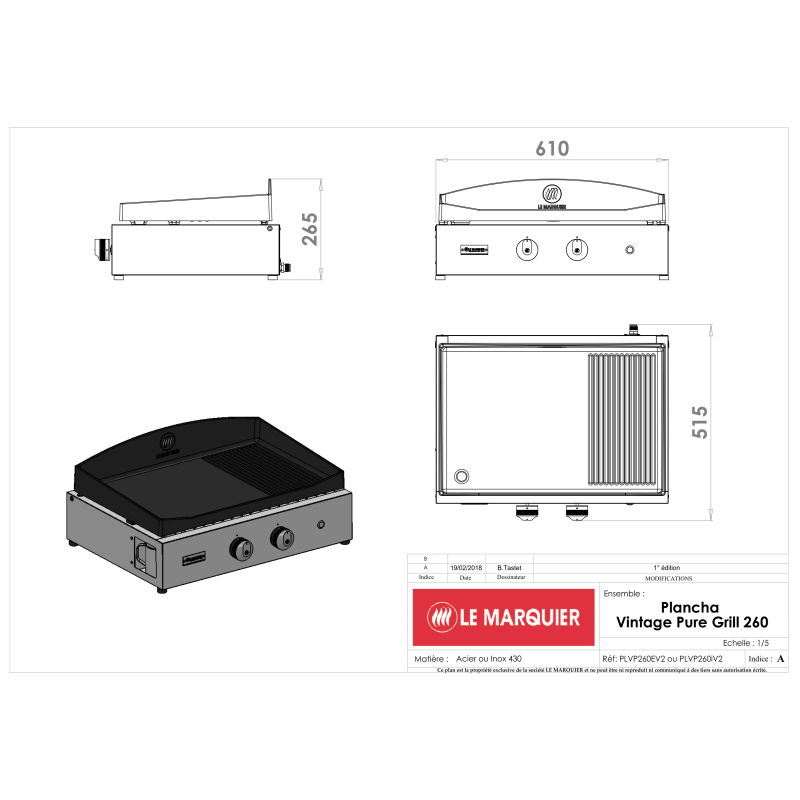 PLANCHA LE MARQUIER GAZ PURE GRILL 260 INOX