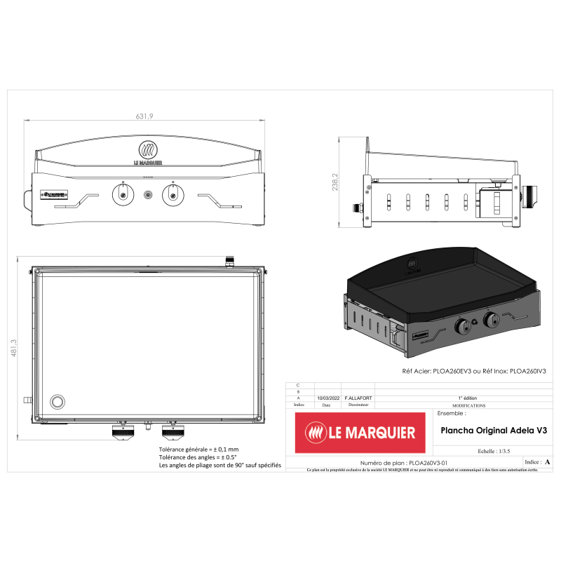 PLANCHA LE MARQUIER GAZ PURE GRILL 260 INOX