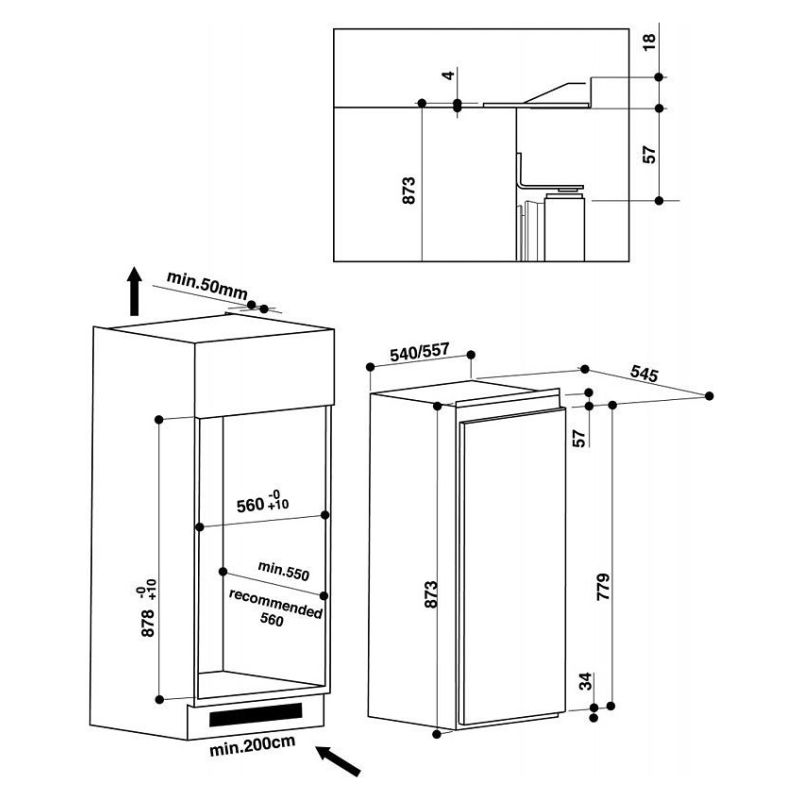Réfrigérateur intégrable une porte 54 cm WHIRLPOOL - ARG9070A+