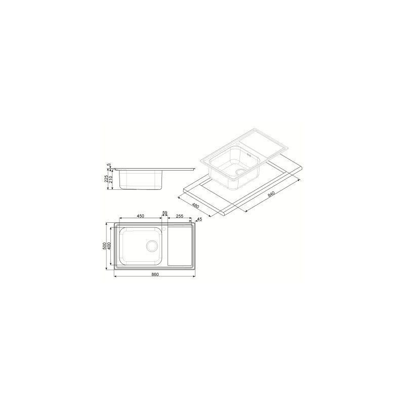 Évier encastrable SMEG inox anti-griffes 86cm LG861S-2