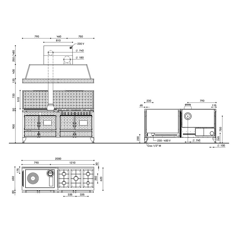 Cuisiniere mixte à bois Prestige ARCHAMBAUD E-200-M - 200cm