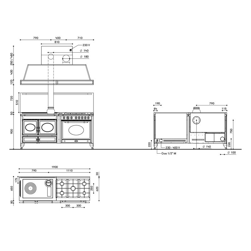 Cuisiniere mixte à bois Prestige ARCHAMBAUD E-190-M - 190cm