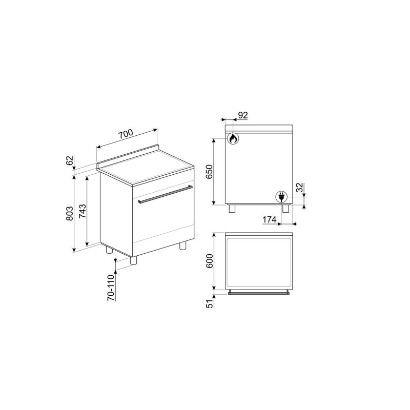Piano de cuisson SMEG Sinfonia 70 cm mixte