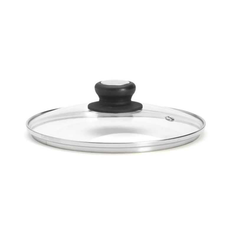 Couvercle DE BUYER en verre cerclé inox avec bouton bakélite/inox