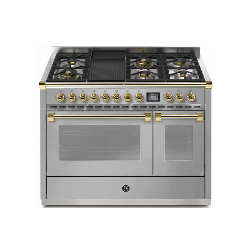 Piano de cuisson STEEL ASCOT 120 cm combi-steam - 6 feux gaz + 1 barbecue 6B