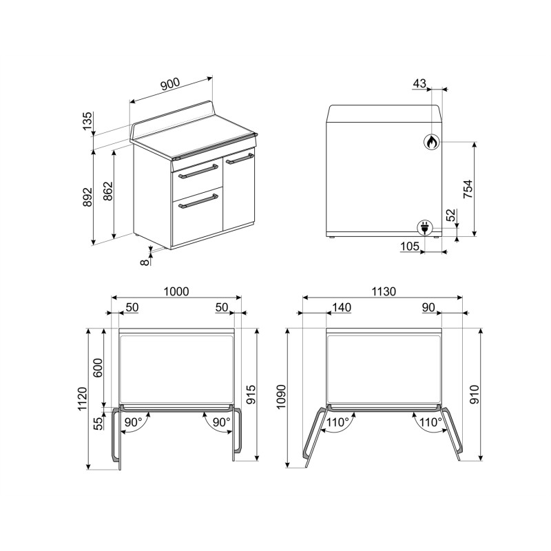 Centre de cuisson SMEG 90 cm four en hauteur Induction "Victoria"