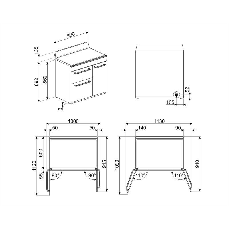 Centre de cuisson SMEG 90 cm four en hauteur Induction "Victoria"