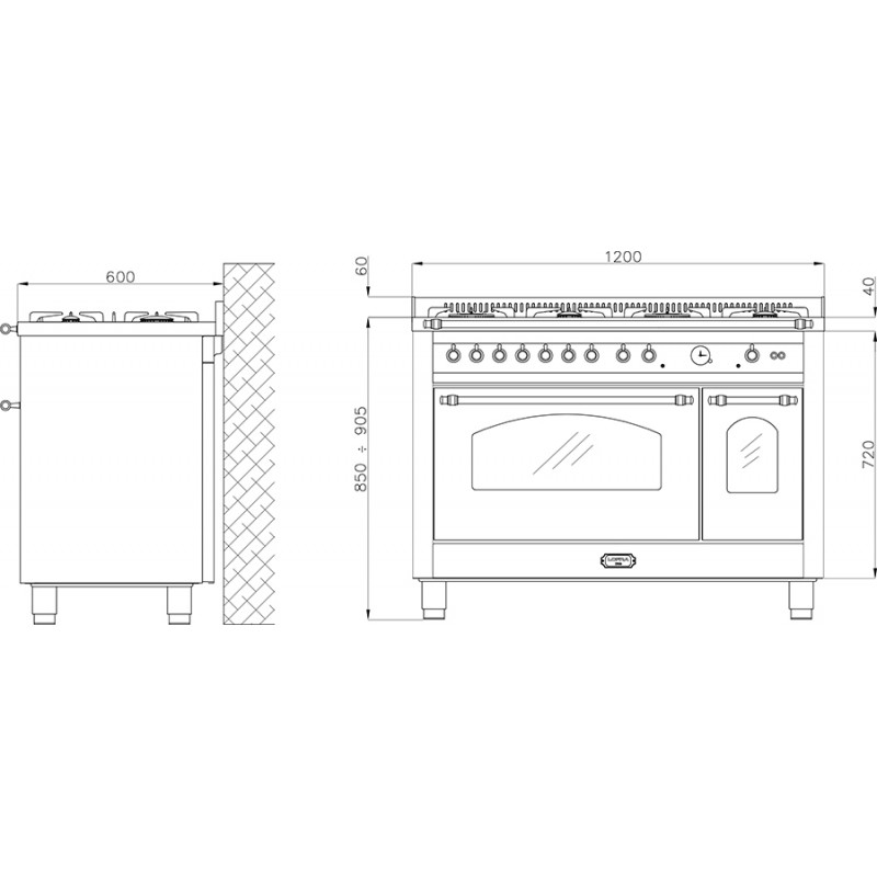 Piano de cuisson Lofra DOLCEVITA 120cm Mixte 2 fours mesures