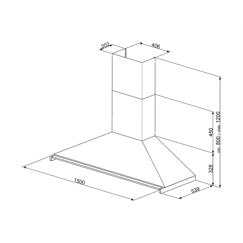 Hotte décorative murale SMEG KD150HXE 150cm Inox dimensions