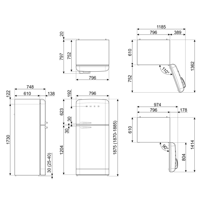 Réfrigérateur combiné  2 portes SMEG FAB50RCR