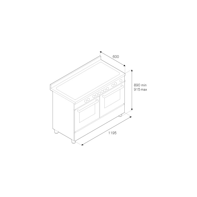 Piano de cuisson BERTAZZONI Mixte 120cm dimensions