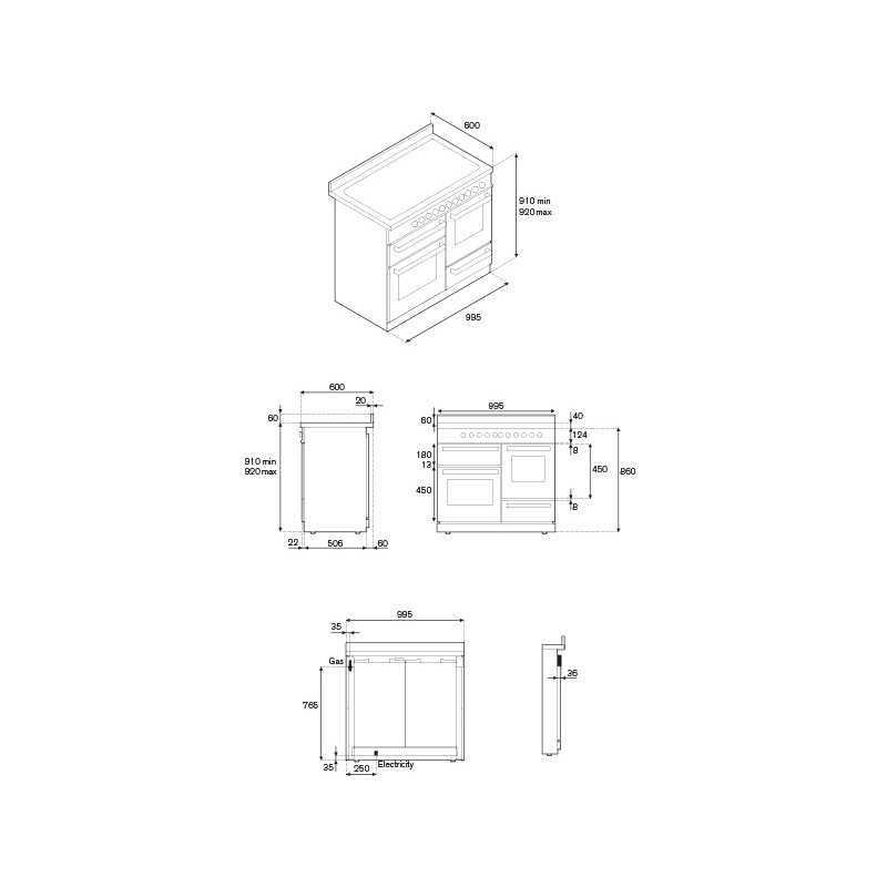 Piano de cuisson BERTAZZONI Mixte Heritage Series 100 cm trois fours 6 brûleurs