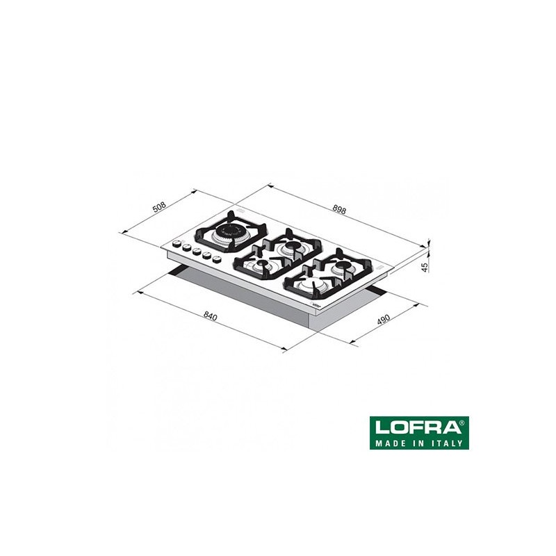 Plaque de cuisson encastrable gaz 90cm Lofra MARTE