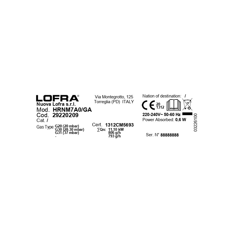 Plaque de cuisson LOFRA DOLCEVITA 75cm 5 feux gaz
