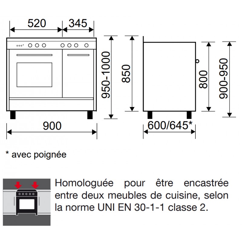 Cuisinière butanette Glem GA960PCGIX 90cm Mixte