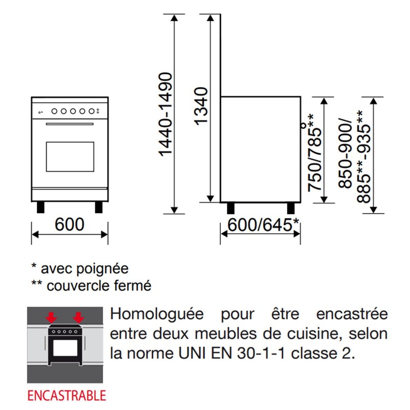 Gazinière émail lisse GLEM GA660MIX 60x60 cm