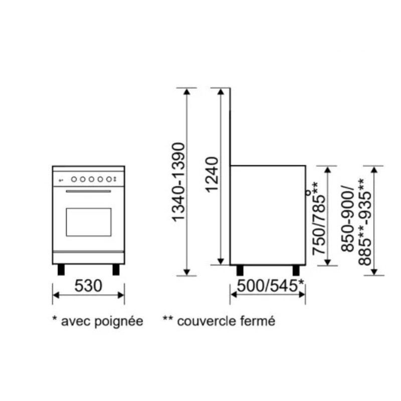 Gazinière émail lisse Blanche GLEM GA551GWH 53x50 cm