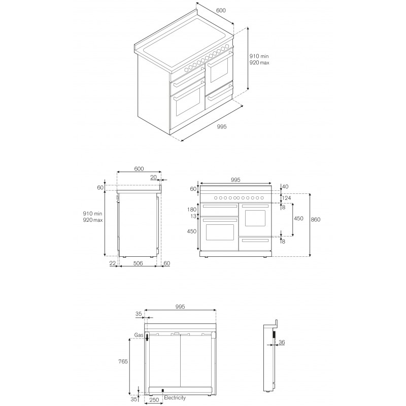 Piano de cuisson BERTAZZONI Master Series 100 cm trois fours 6 brûleurs