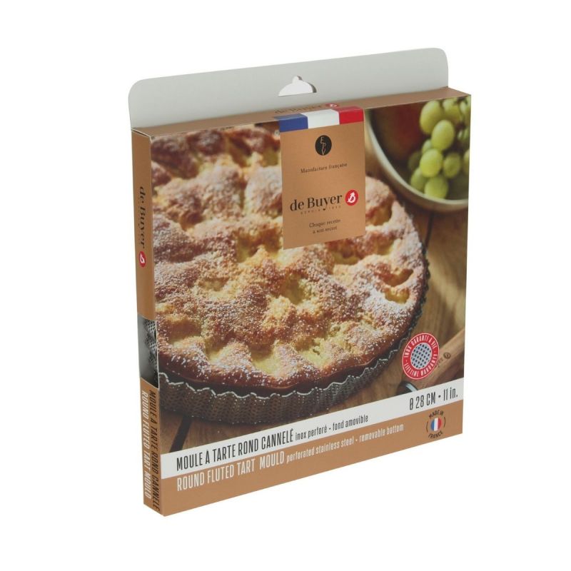Moule à tarte Ø28 en inox perforé DE BUYER 3214.28
