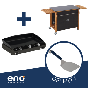 Pack ENO Plancha Bergerac 75 Noir + Desserte Emile HPL et bois + spatule plate OFFERTE