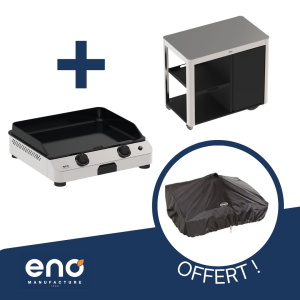Pack ENO Plancha Bergerac 75 Noir + Desserte Emile HPL et bois + spatule large OFFERTE