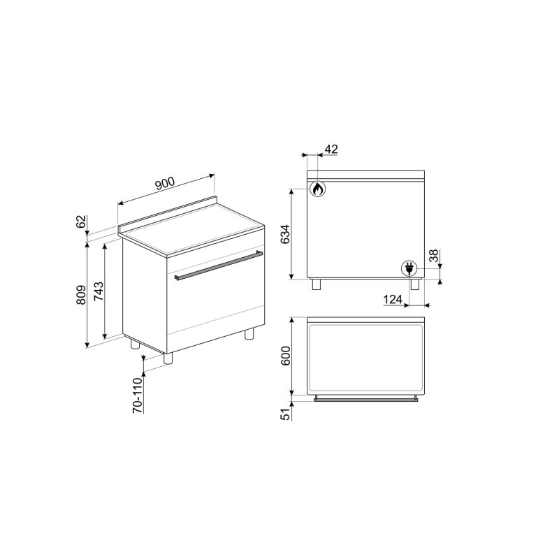 Piano de cuisson SMEG 90 cm Mixte C9GMN9-1