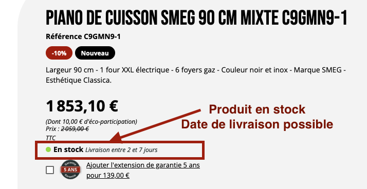 Date de livraison possible